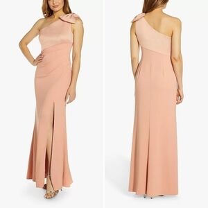 Adrianna Papell One Shoulder Satin Crepe Dress, Rose Champagne